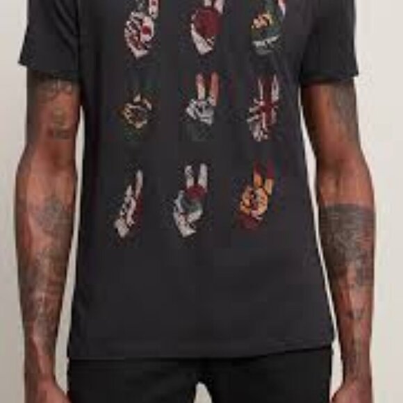 John Varvatos Multi Peace Hand Tee Black Embroidered Graphic 100% Cotton Men's M - Picture 13 of 13